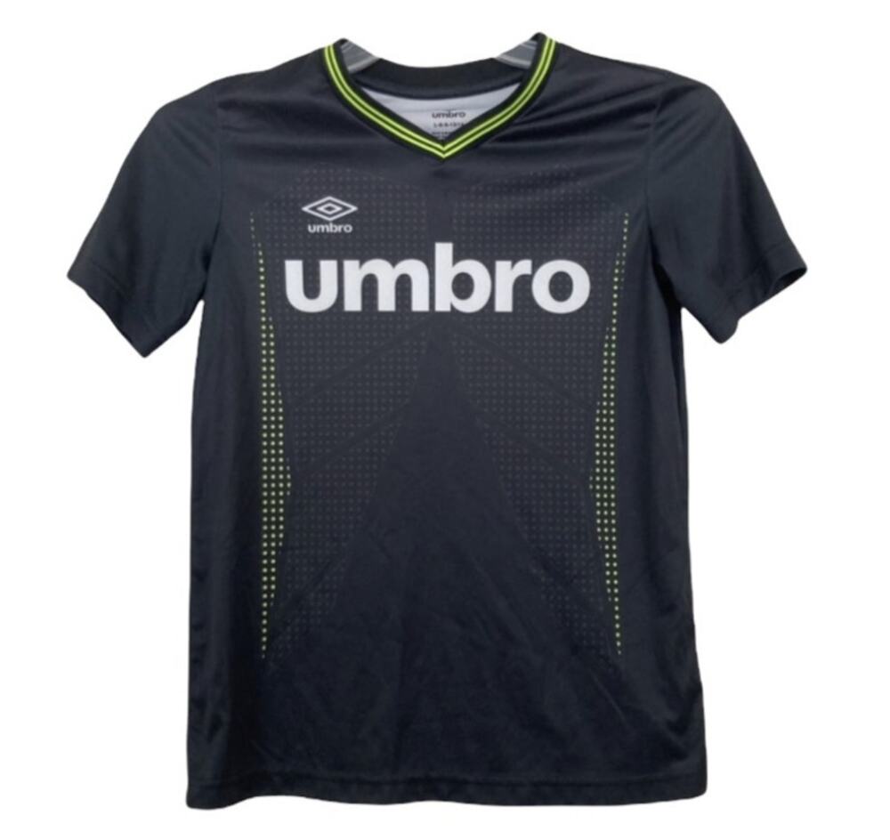 Umbro Black Spellout V Neck Jersey T Shirt Sz L 12-14 Kids